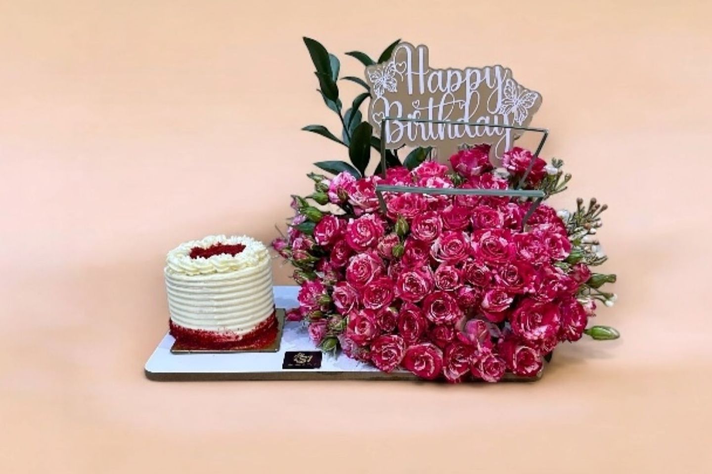 Birthday Cake With Baby Rose Double Color With Topping