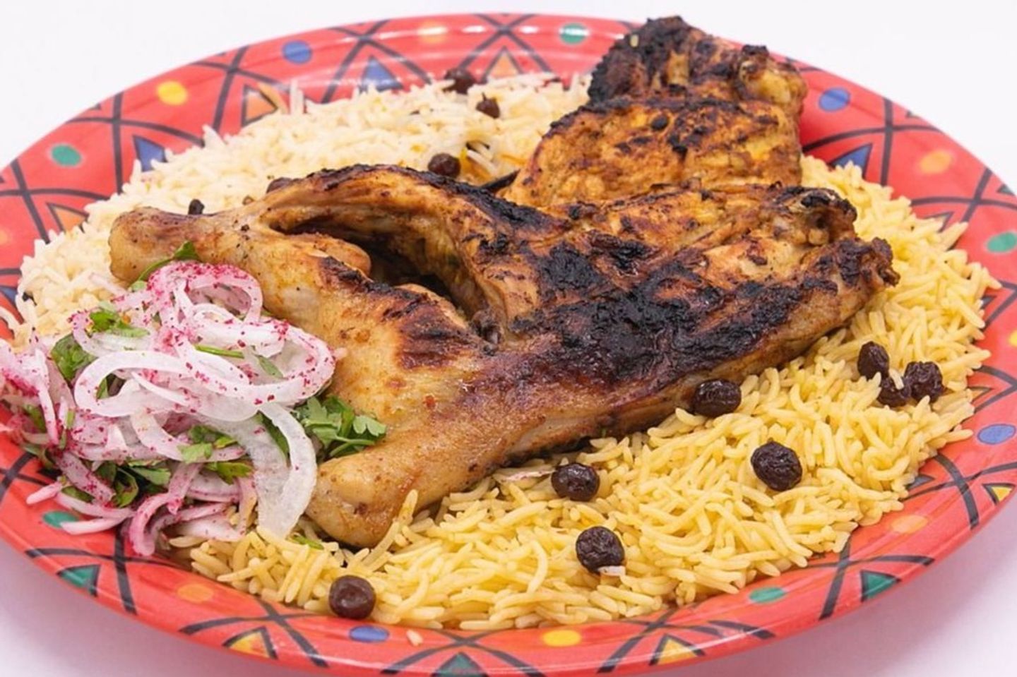نصف دجاج على الفحم مع ارز برياني