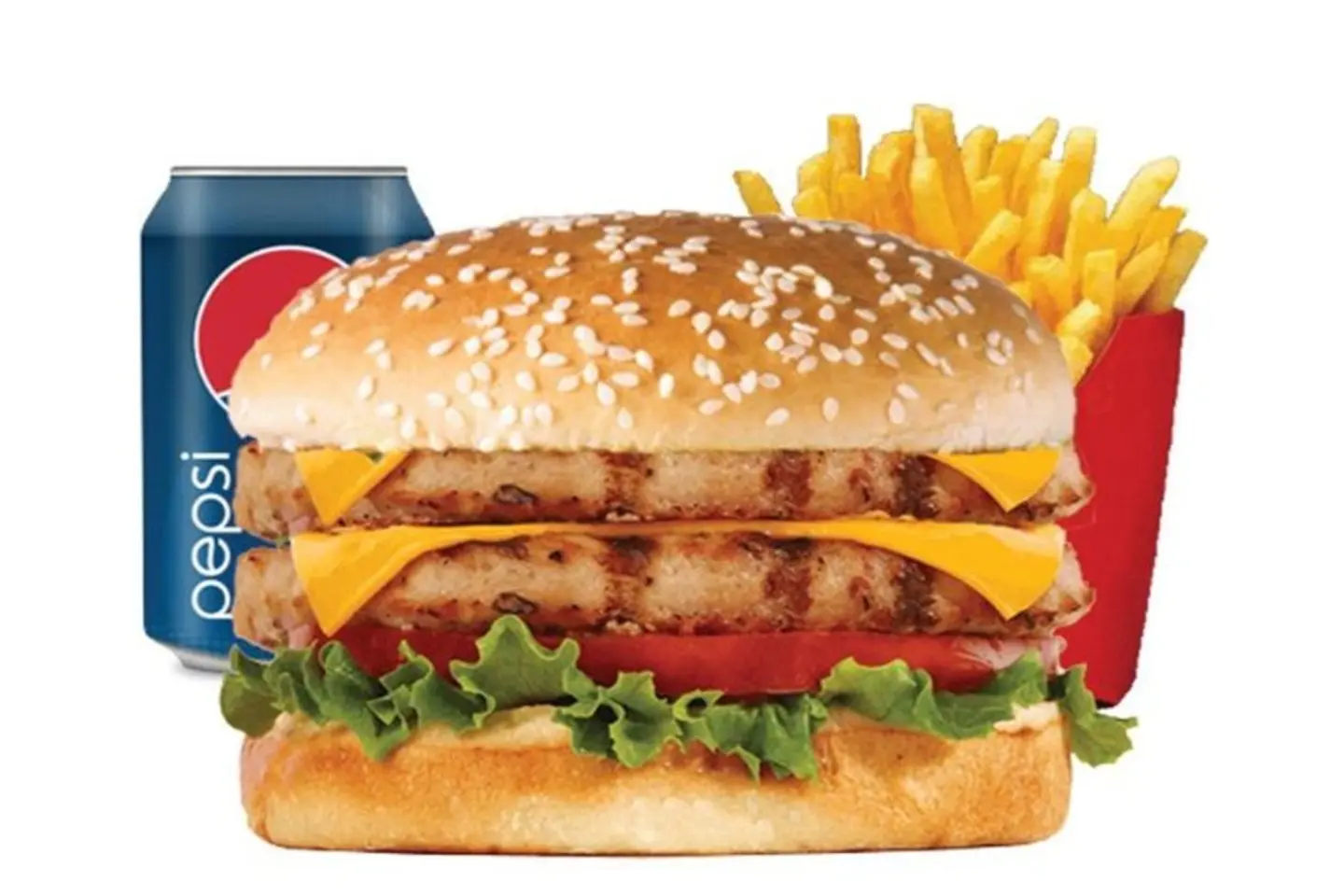 Double Chicken Burger Meal With Cheese And A Drink