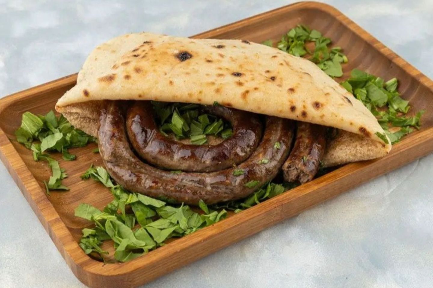 Grilled Sausage With Sauce With Local Bread