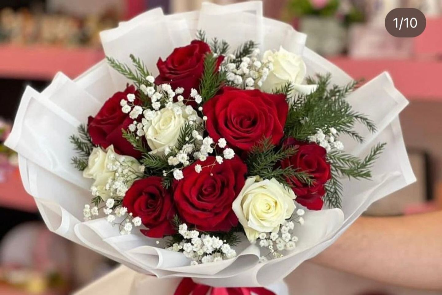 Bouquet Of Red And White Roses