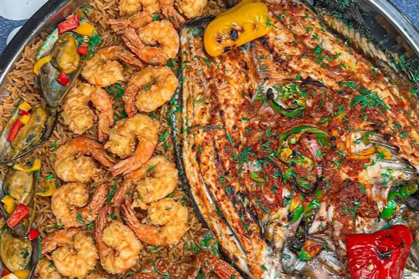 Sea Bass And Seafood Feast