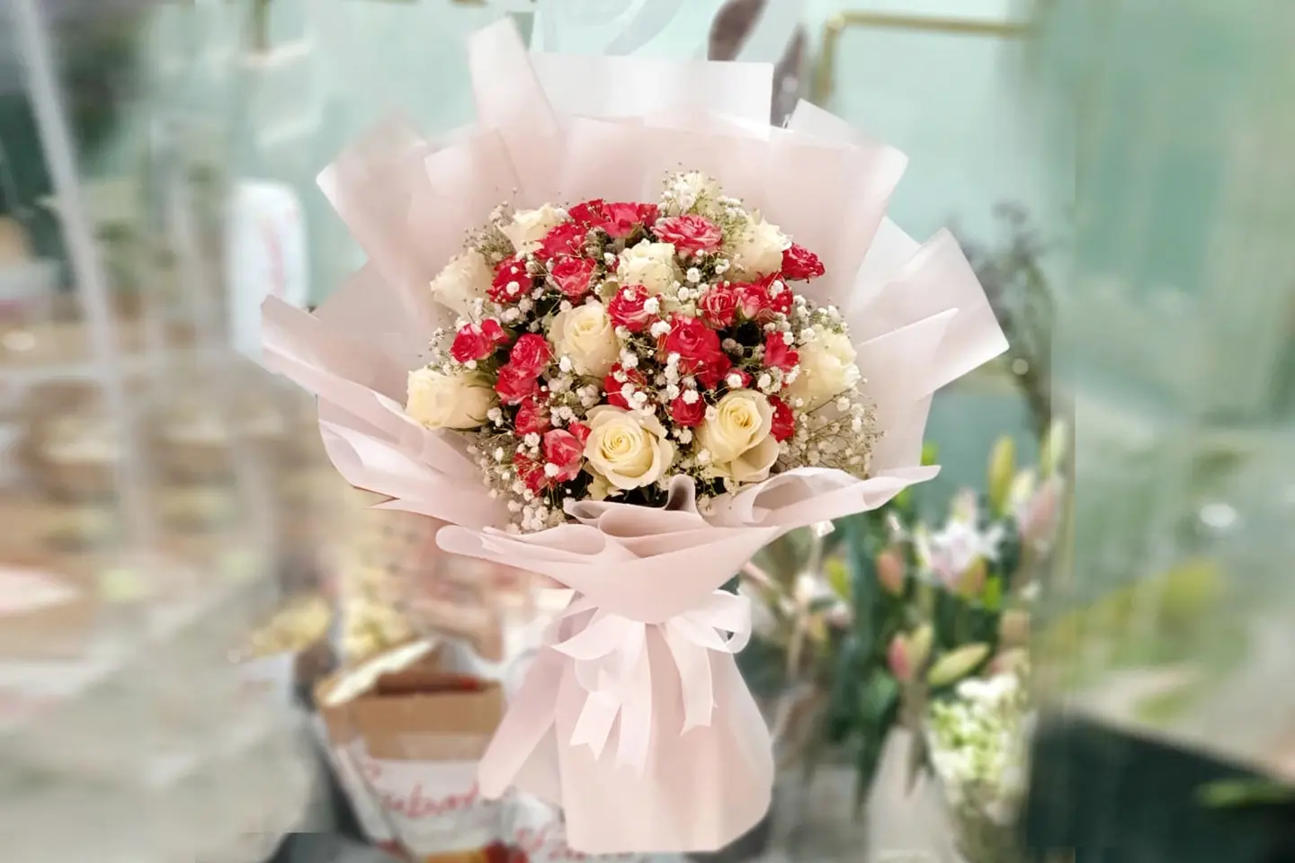 White Rose And Fireworks Baby Rose Bouquet