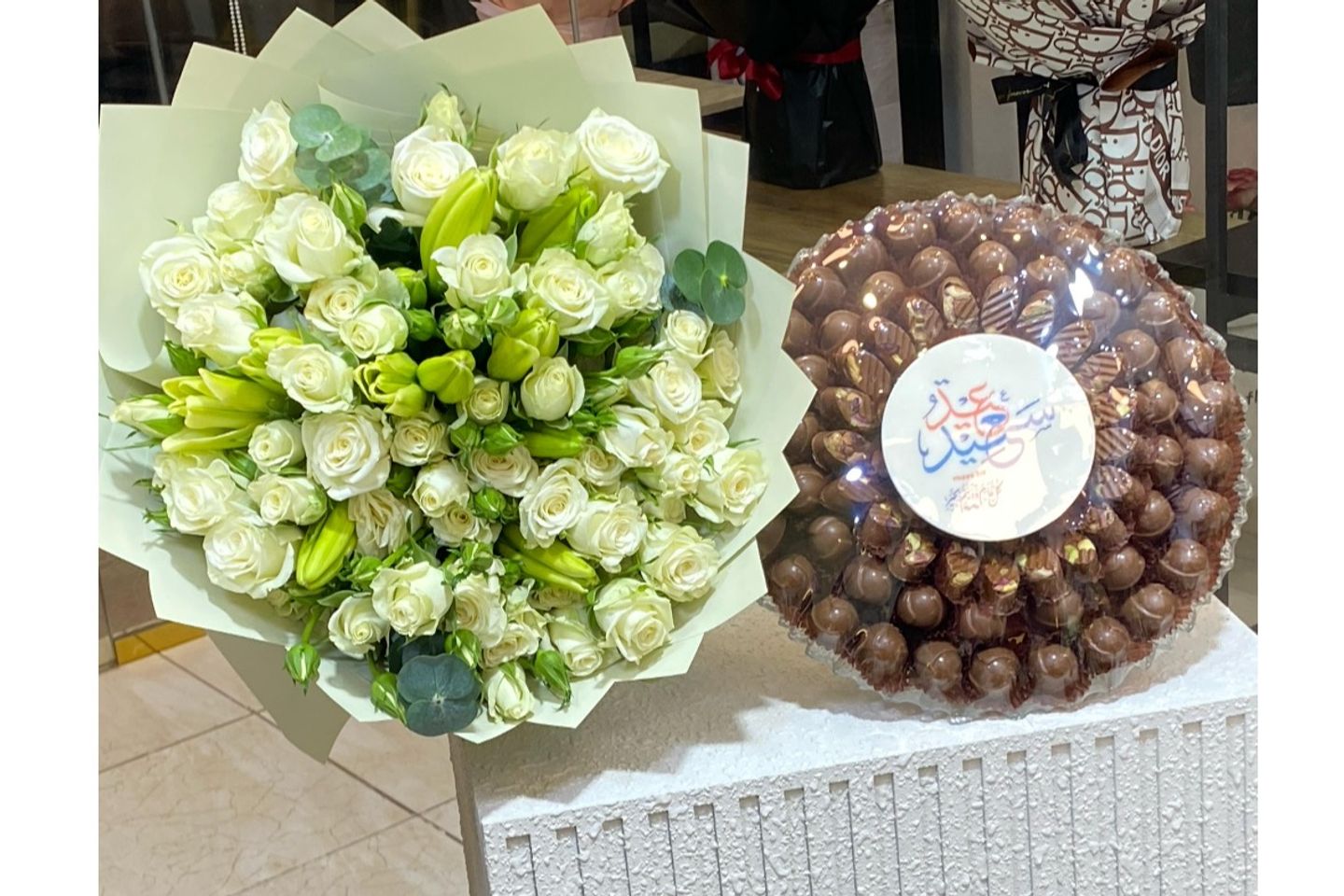 Bouquet Of Roses With Belgian Sweets