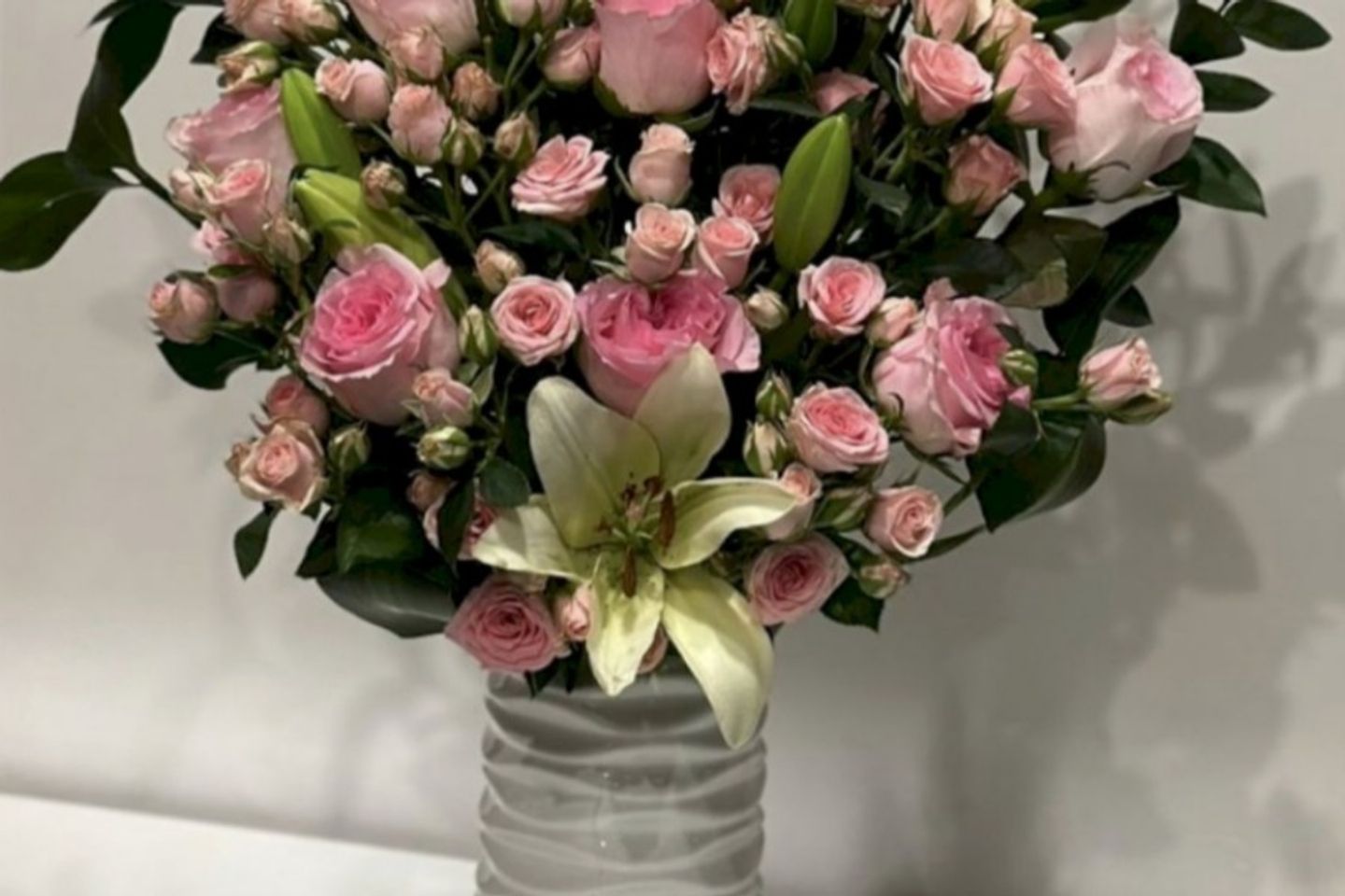 Pink Rose And Lillum And Baby Rose Vase
