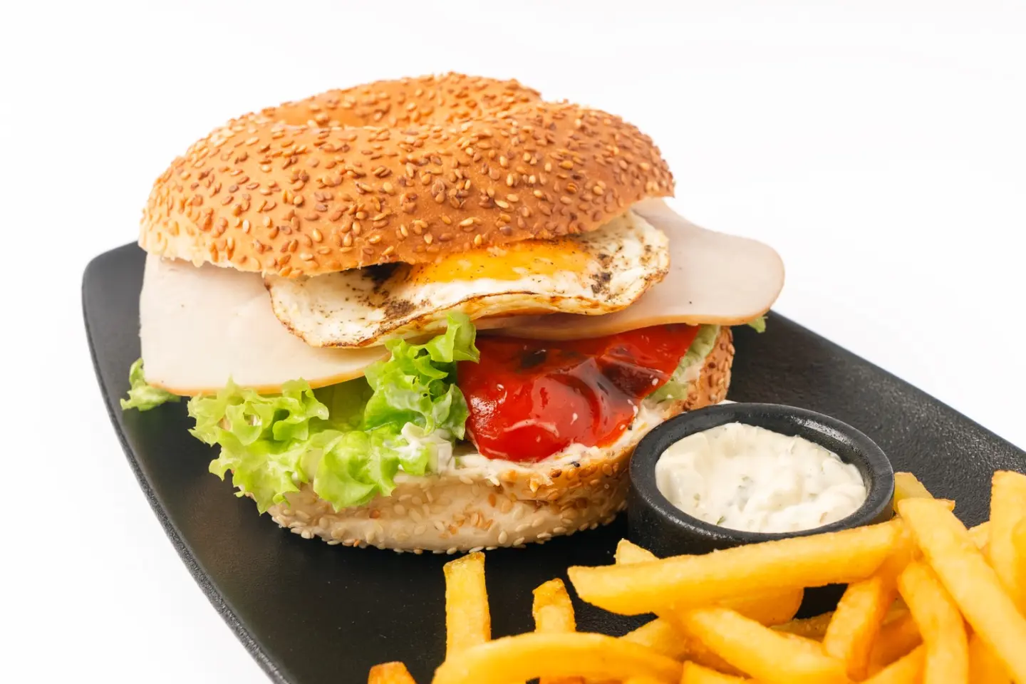 Turkey Bagel With Sunny Side Eggs