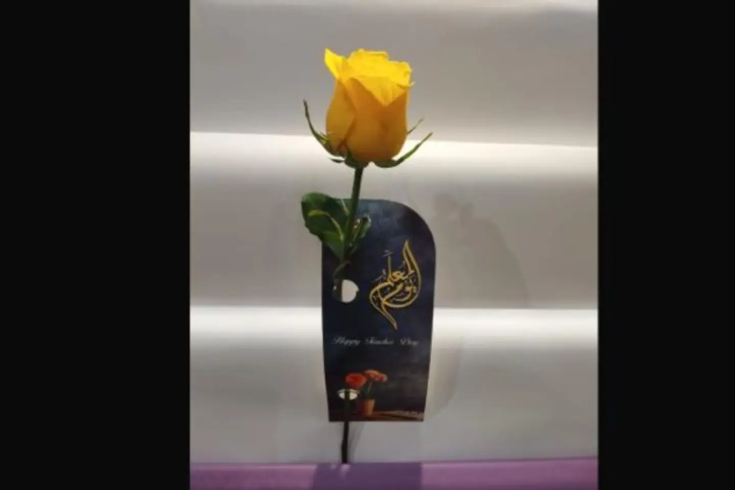 حبة جوري اصفر مع كارت يوم المعلم