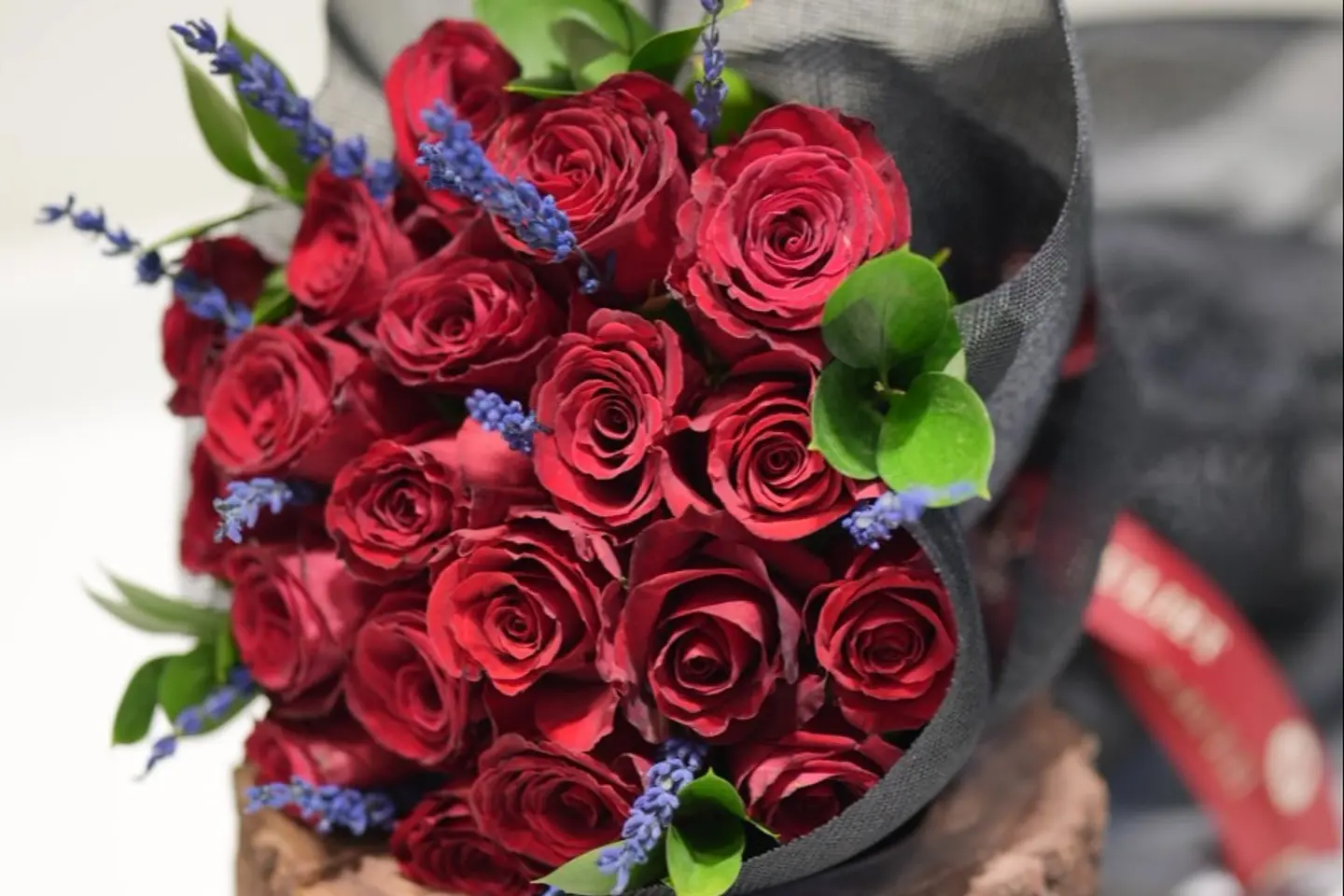 Red Rose Bouquet With Lavender