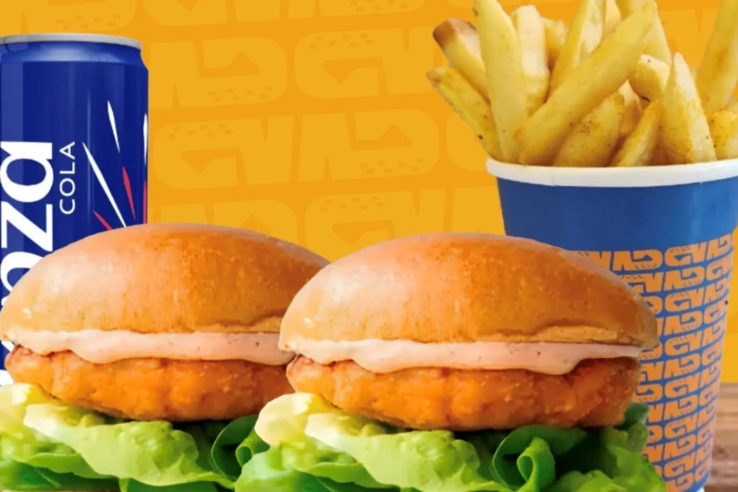 4 Burgers With 4 Fries And Chicken Tenders