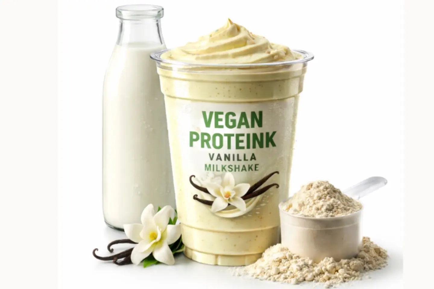 ميلك شيك بروتين نباتي بالفانيلا