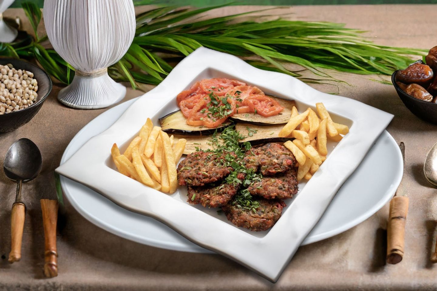 كباب عروك مع الطماطم والباذنجان