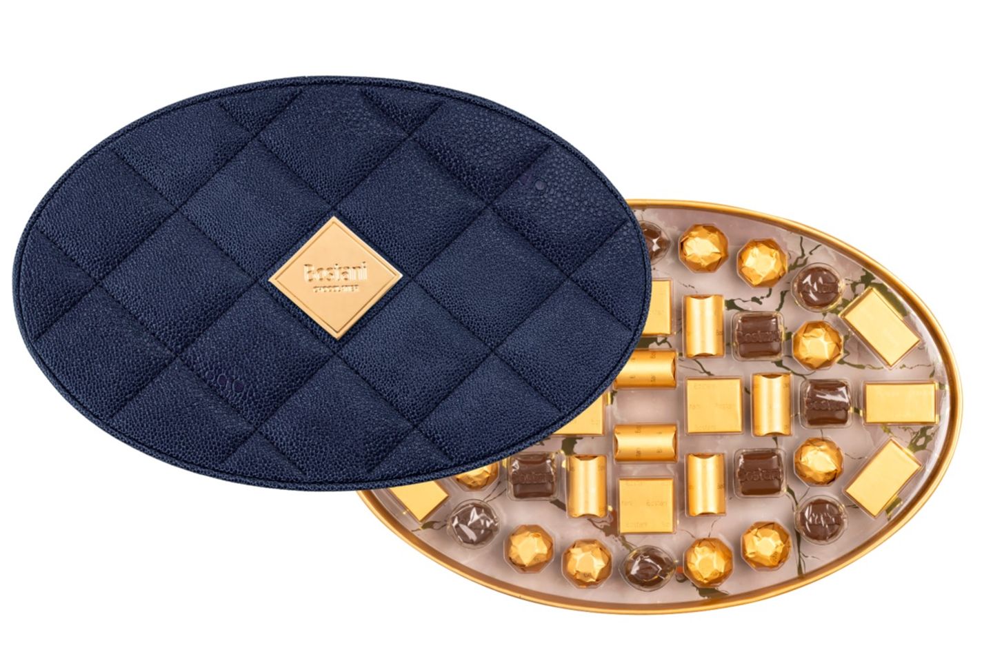 Dark Blue Oval Leathered Box Big