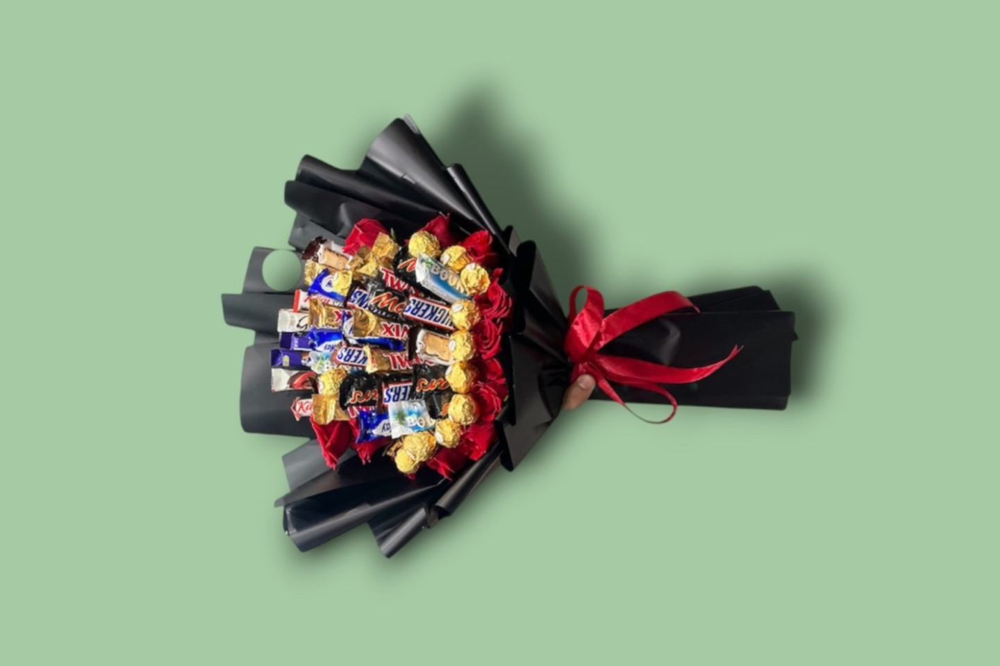 A Luxurious Chocolate Bouquet In Black And Red