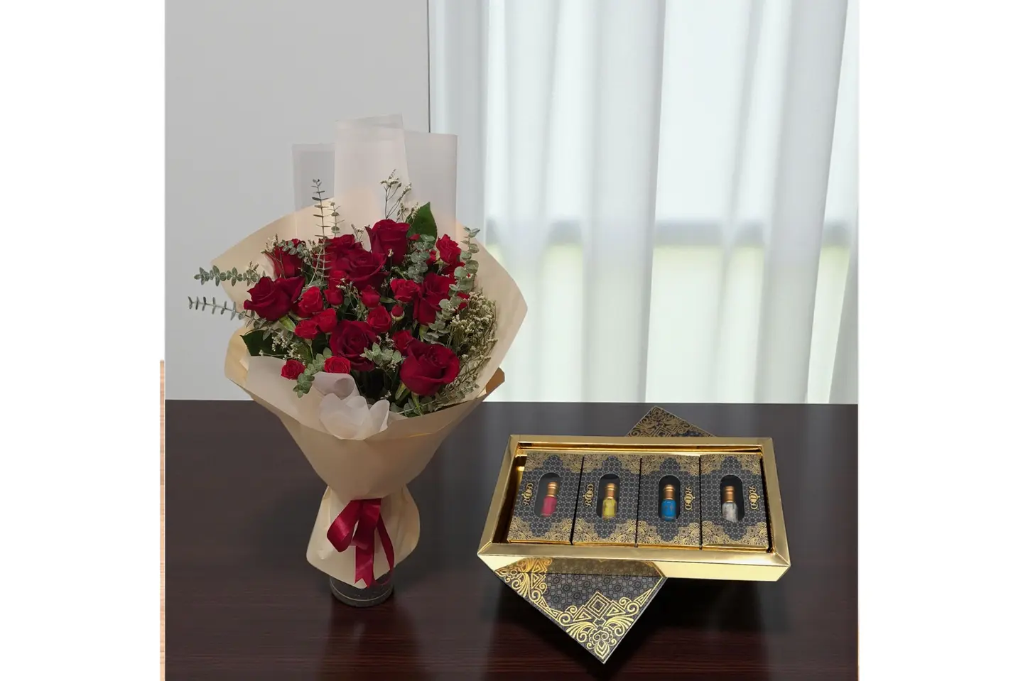 مجموعة مسك دهن وباقة ورد