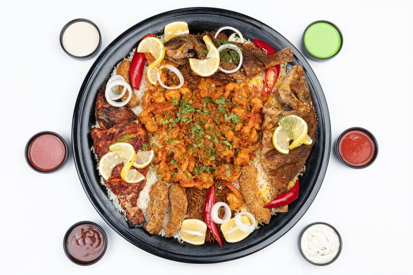 Fish Tray And Shrimp With Sauce 3 Person