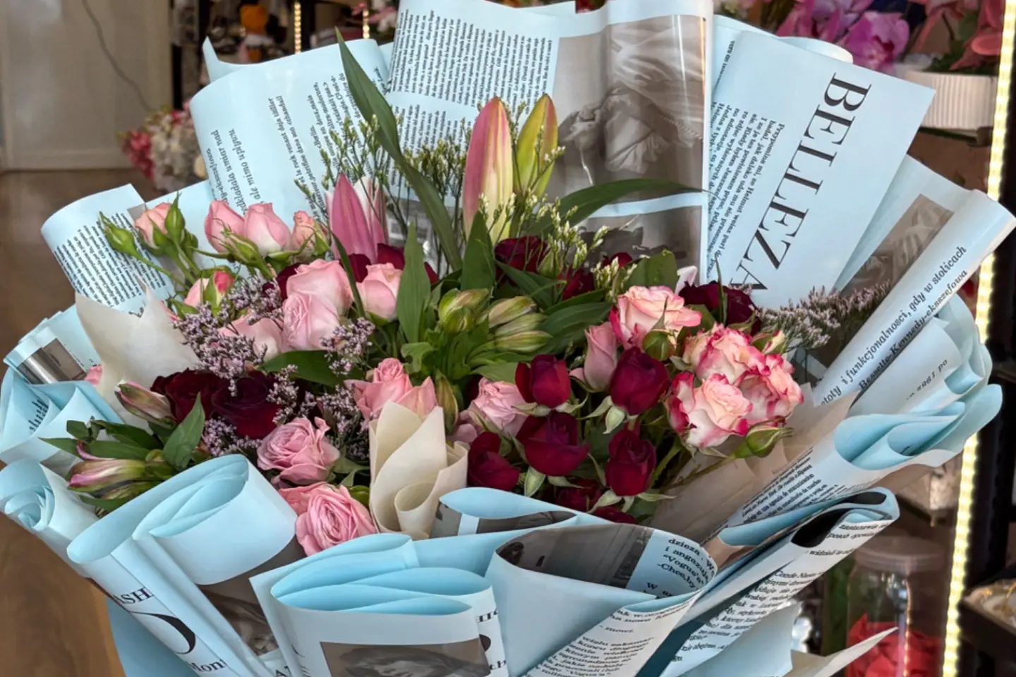 باقه ورد طبيعي بيبي روز مع ورد الليوم