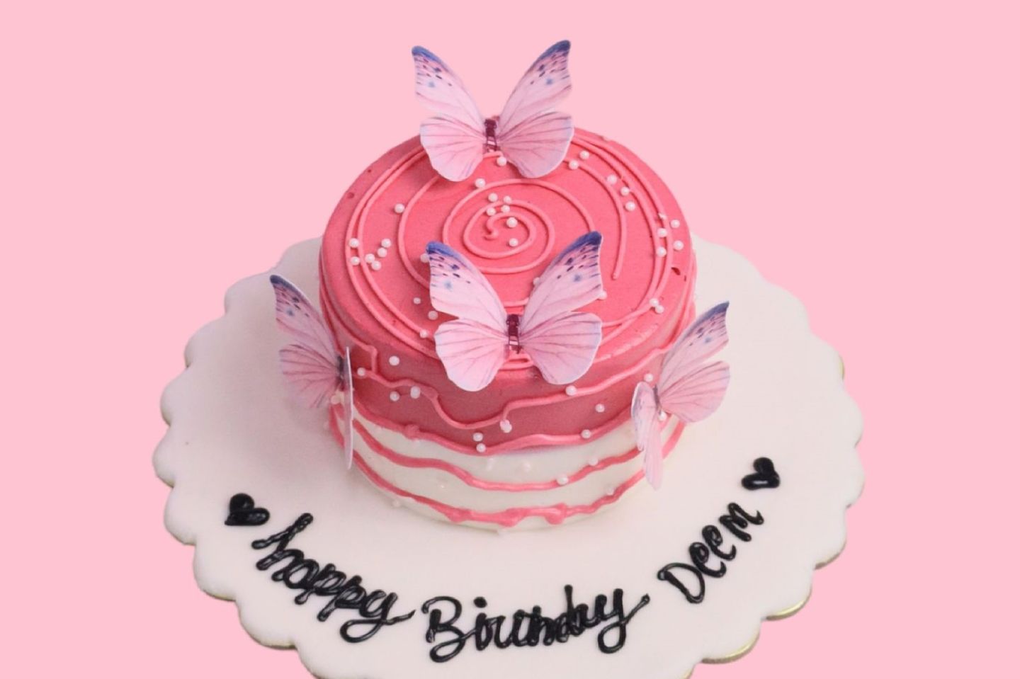 Birthday Cake With Butterflies Writing On The Base