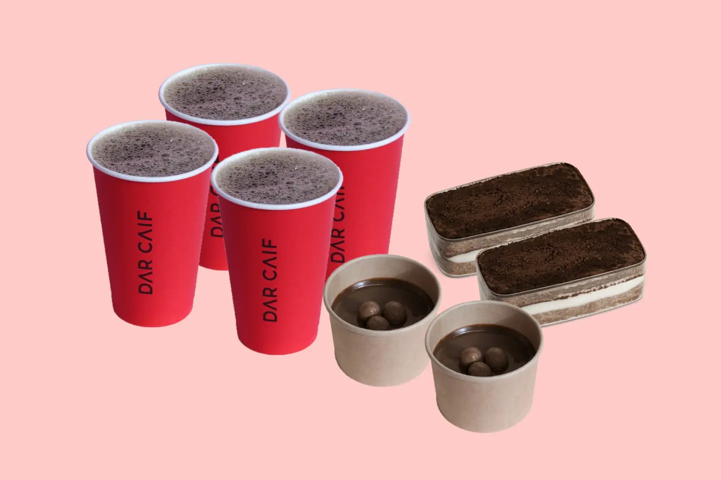 ٤ قهوة اليوم ٢ بودينق ٢ تراميسو