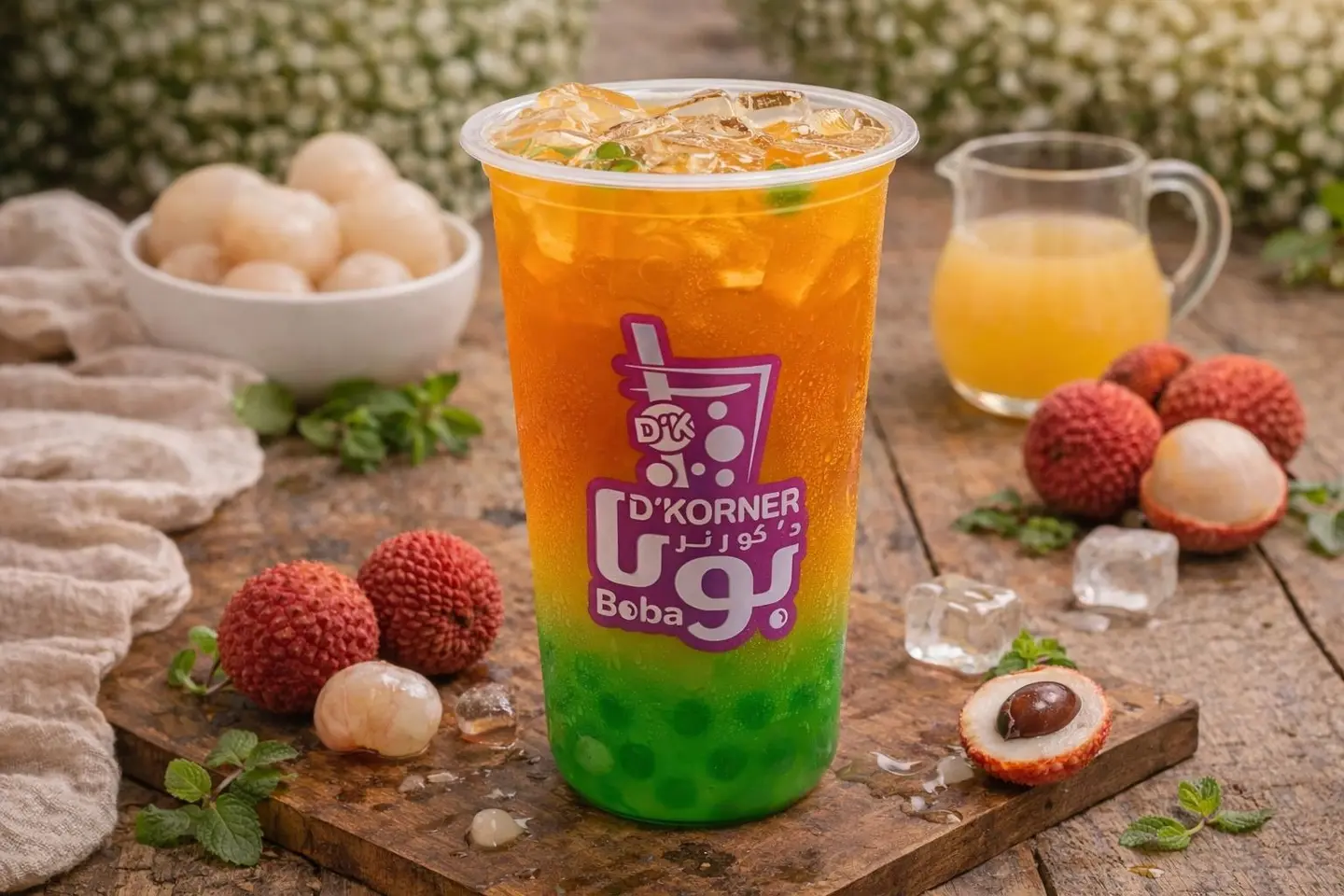 Lychee Fruit Tea Popping Boba Large 700ml