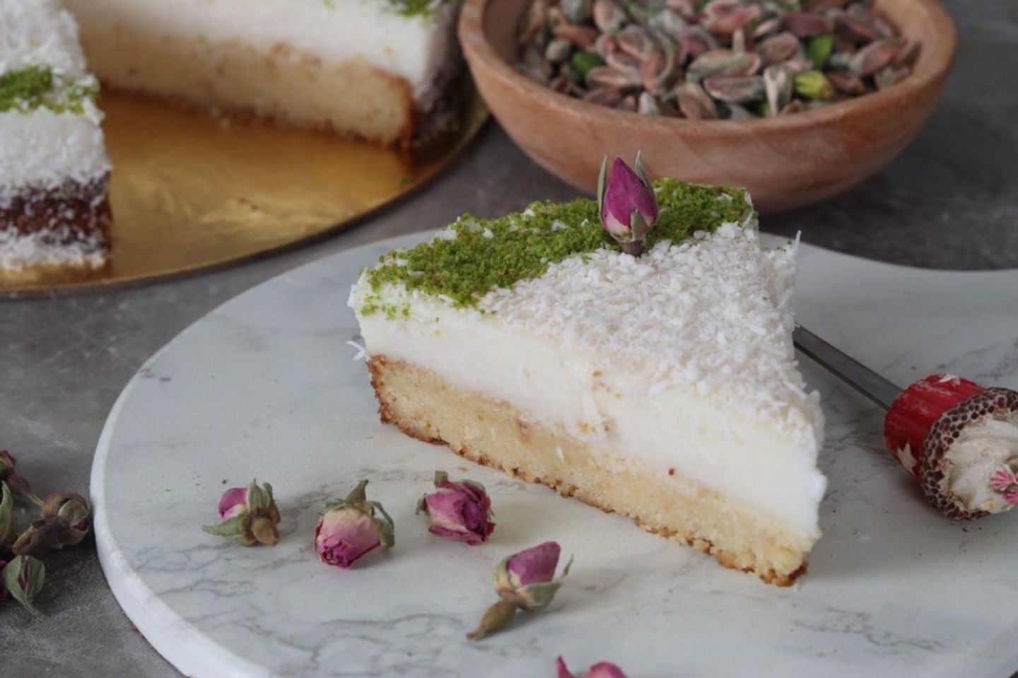 Basbousa With Custard Pieces