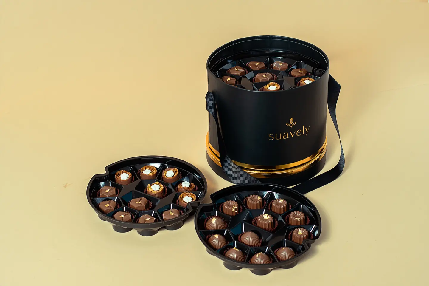 Black Round Box With Assorted Chocolate