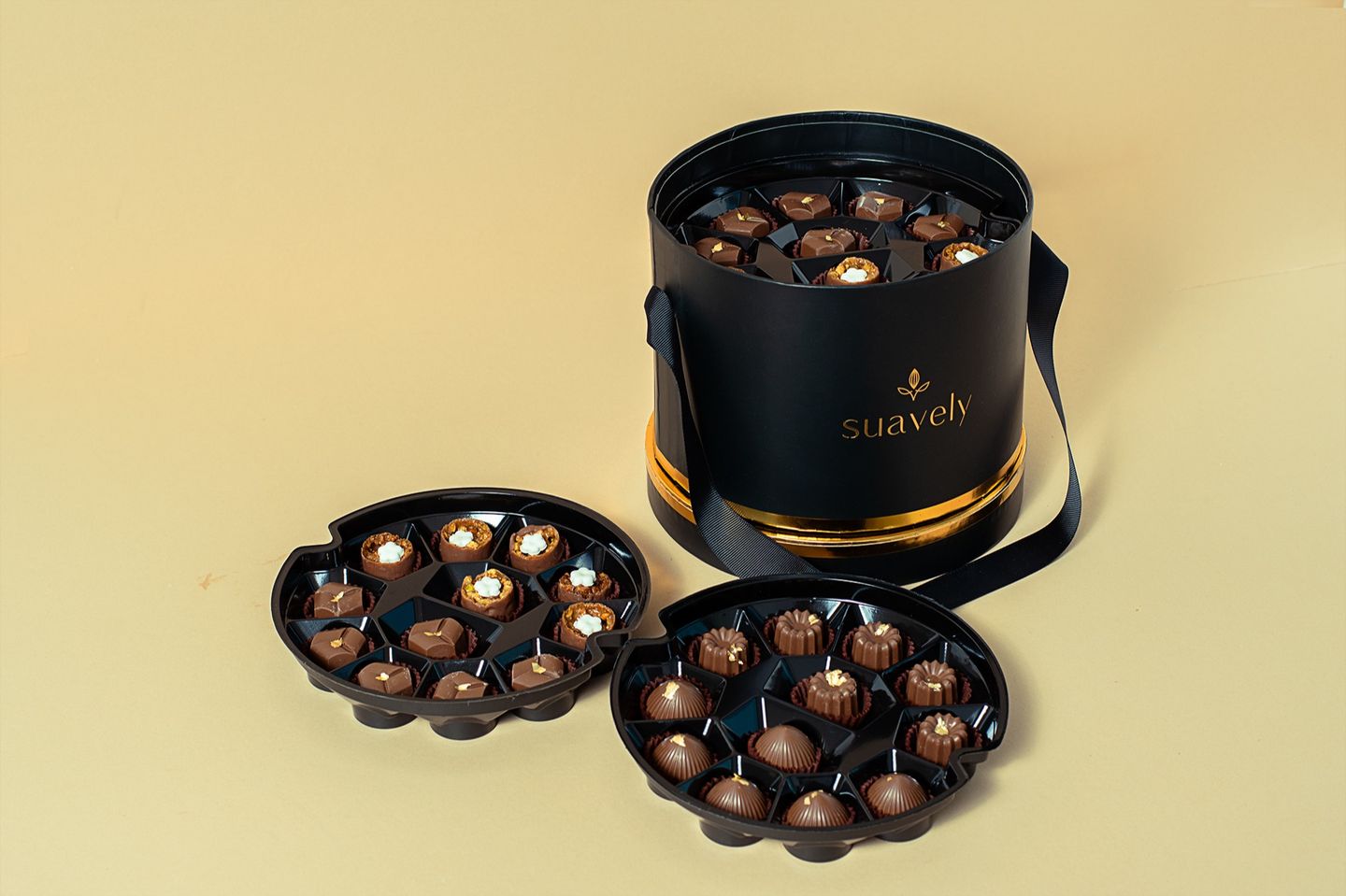 Black Round Box With Assorted Chocolate