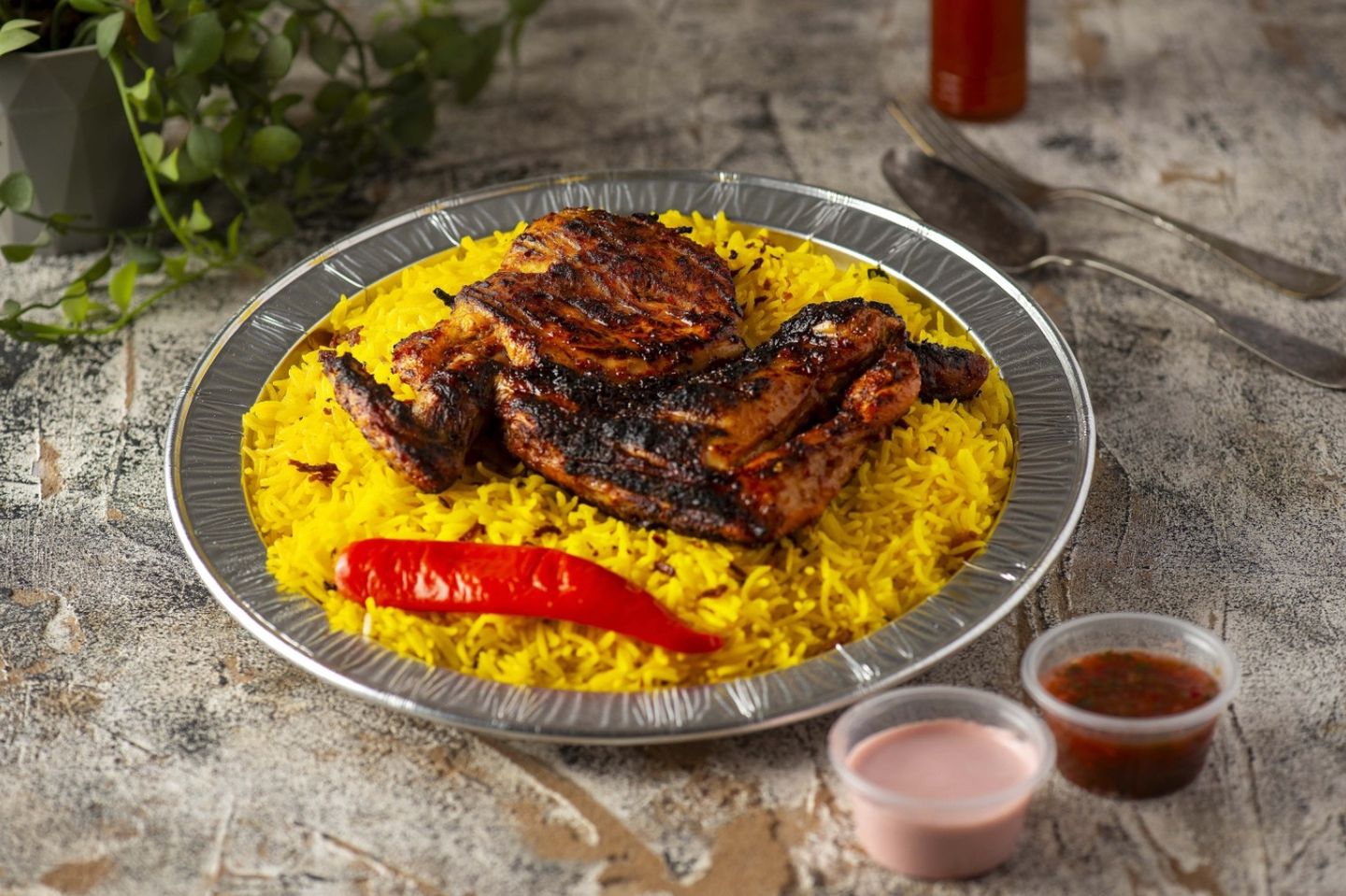 Half Charcoal Chicken With Rice - American Bukhari Rice