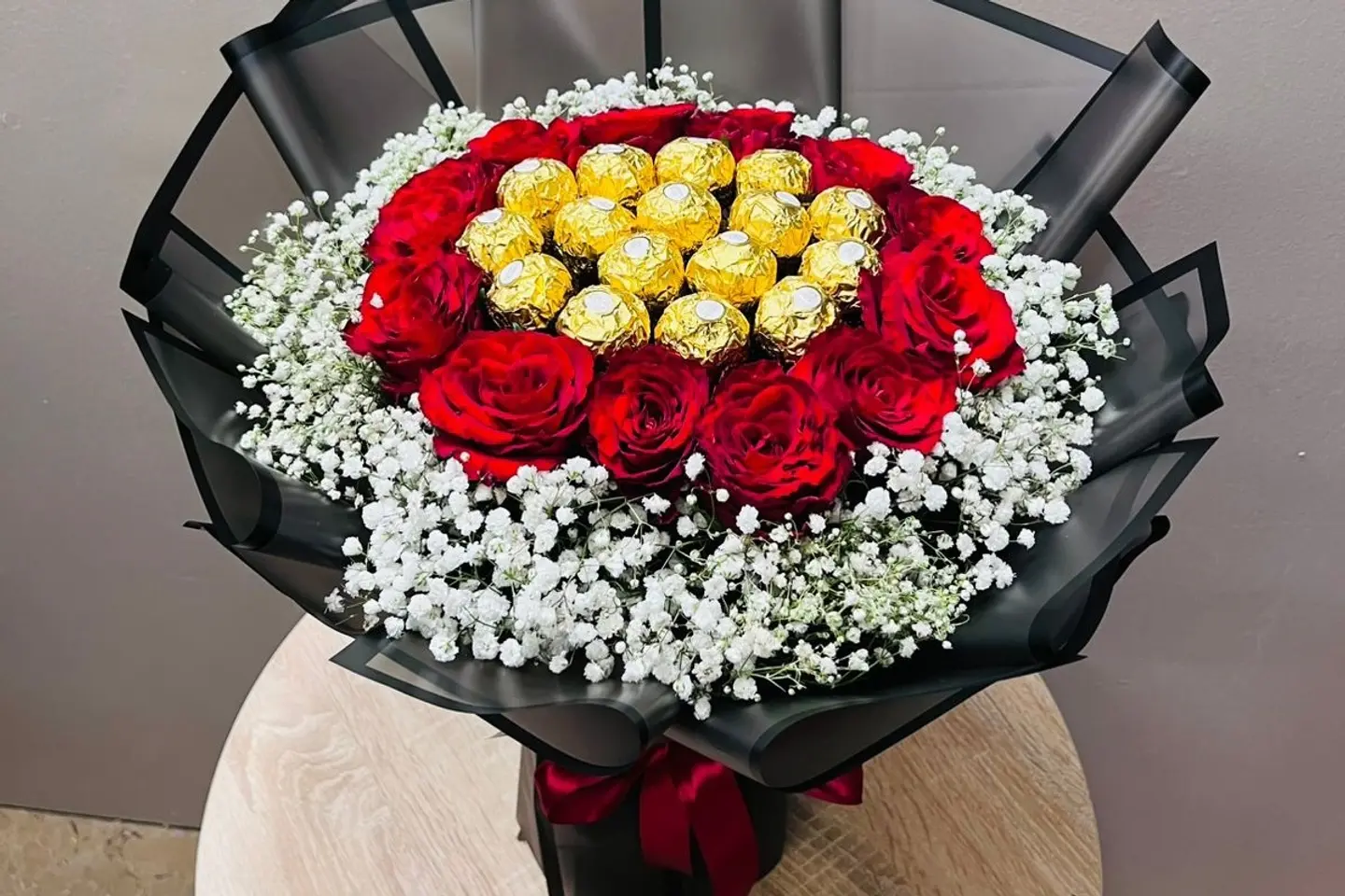Red Bouquet With Ferrero Rocher Chocolates