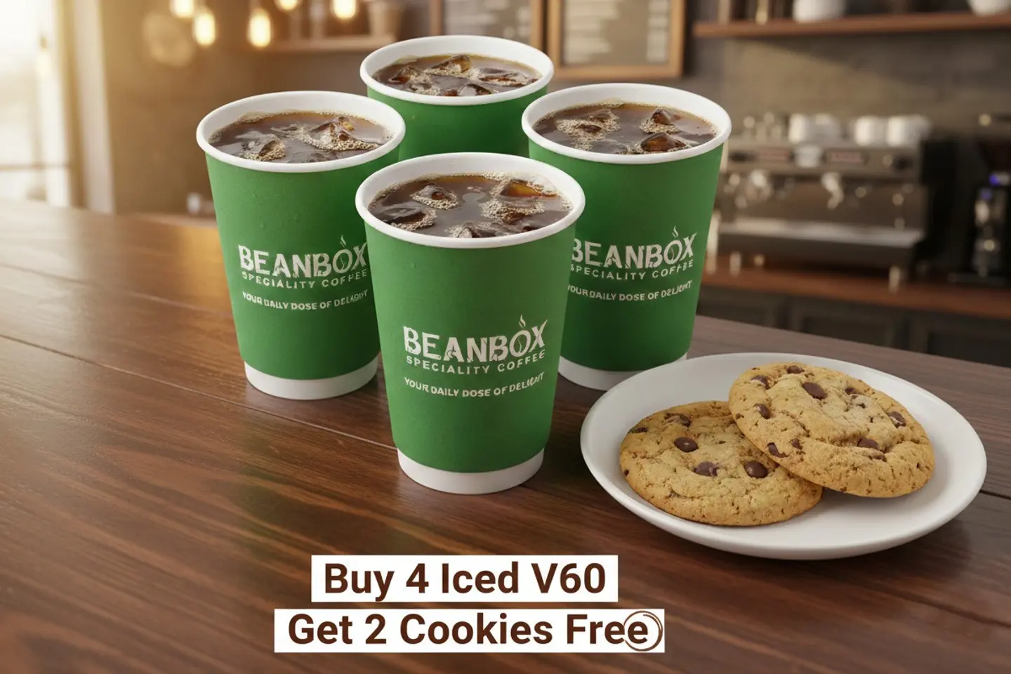 اشترِ أربع قطع من القهوة الباردة واحصل على قطعتين من الكوكيز مجاناً