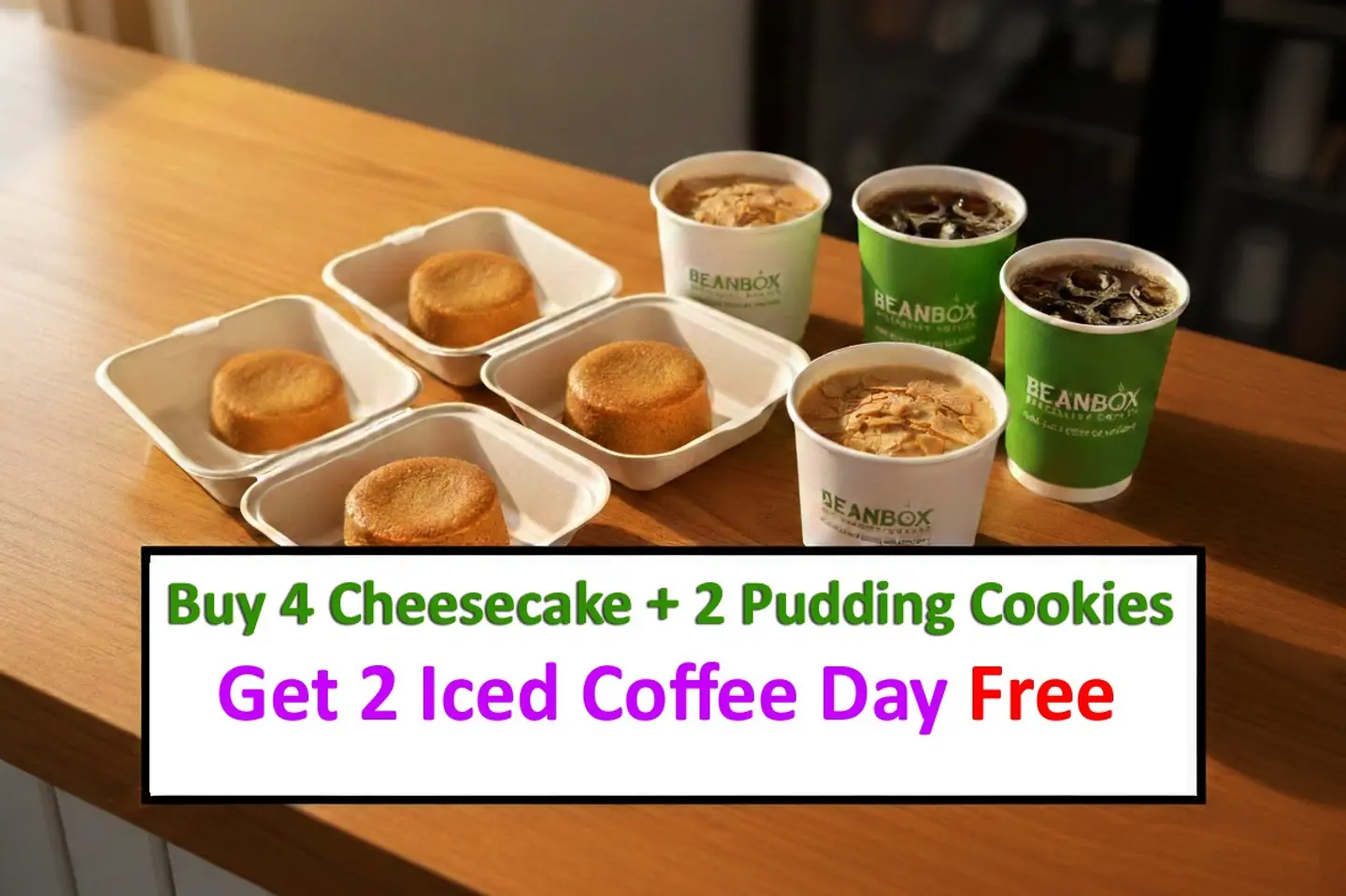 أربع قطع من كعكة الجبن قطعتان من كعكات البودينغ، واحصل على كوبين من القهوة المثلجة مجاناً