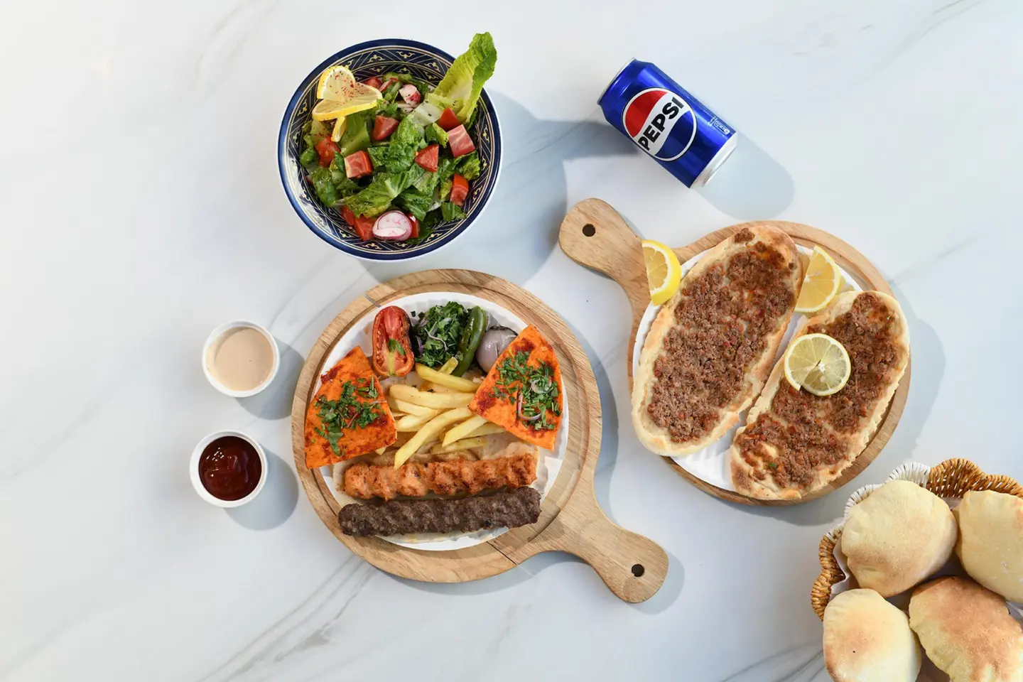 2 Meat Or Chicken + 2 Meat Plates + Salad + Pepsi