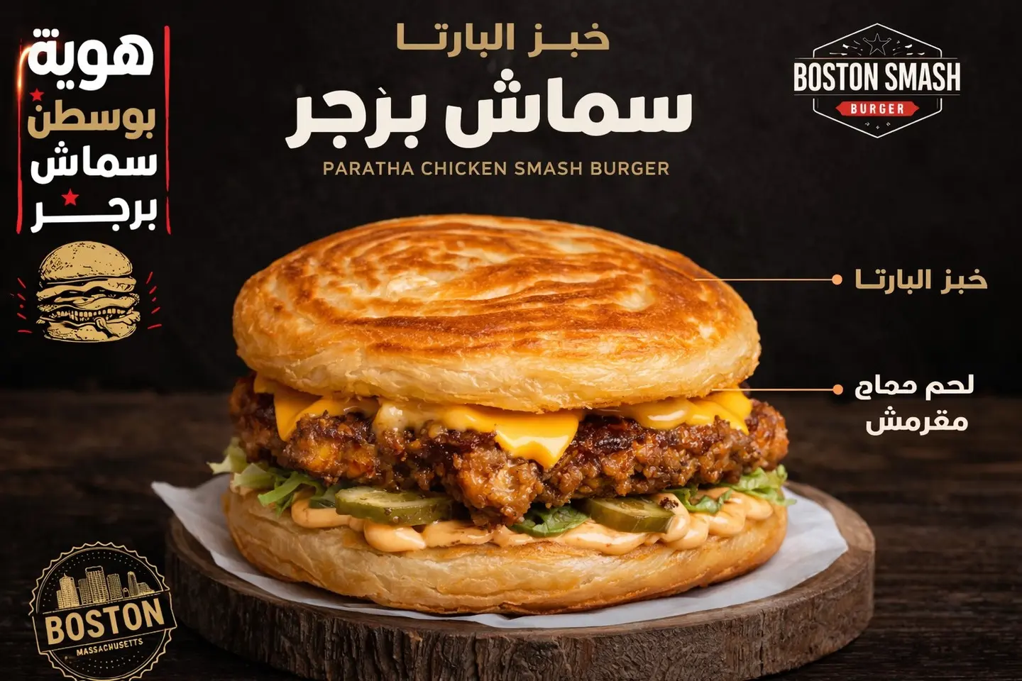 خبز البراتا سماش دبل برجر دجاج