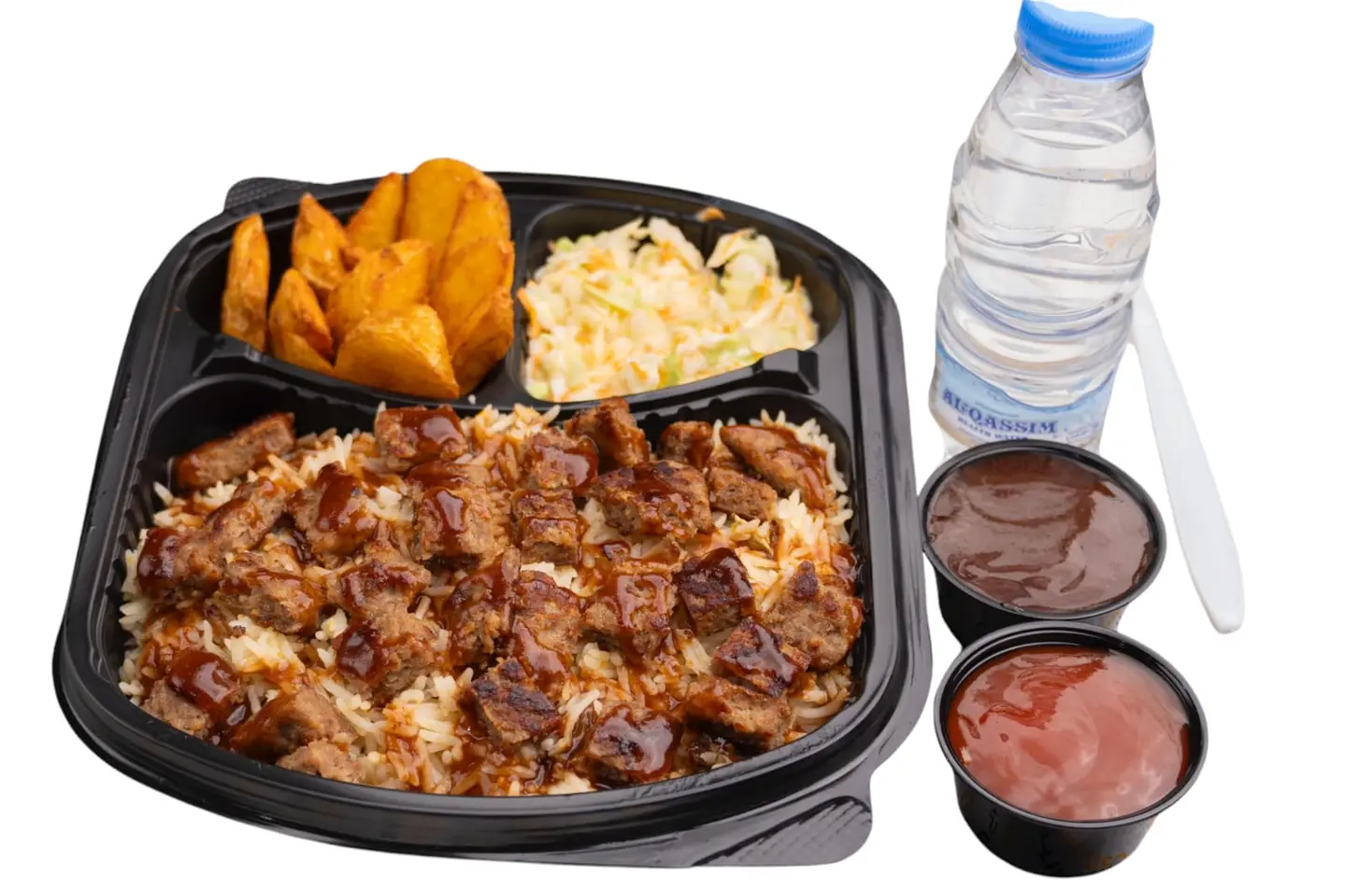 Rice Meal With Burger Grilled Meat