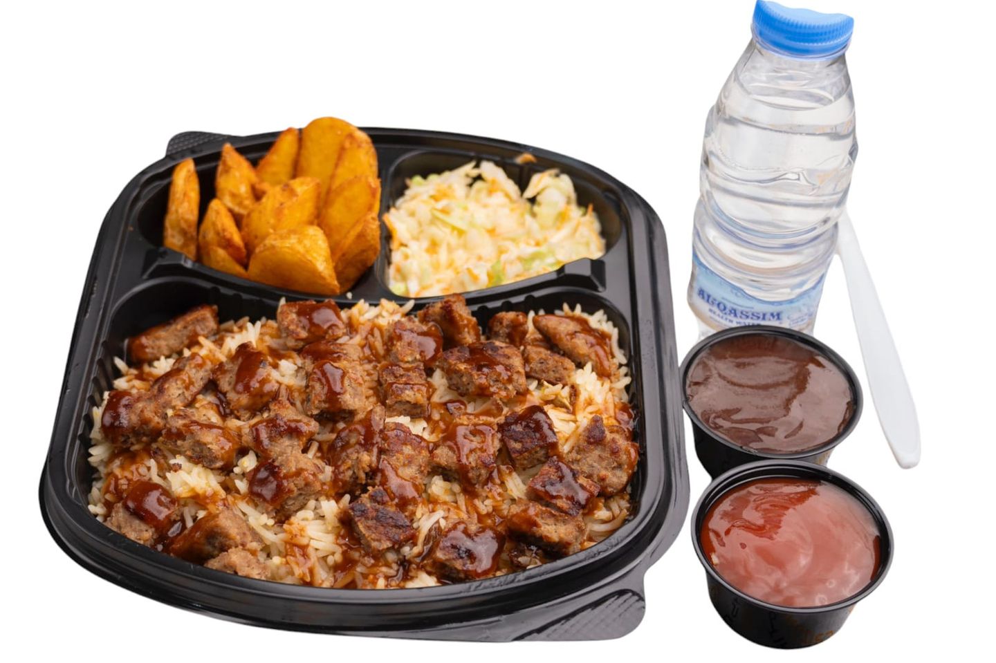 Rice Meal With Burger Grilled Meat