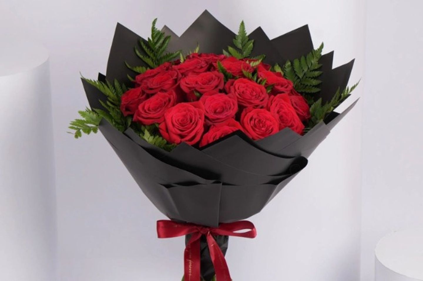 Red Rose Bouquet In Black Wrapper 20 Roses