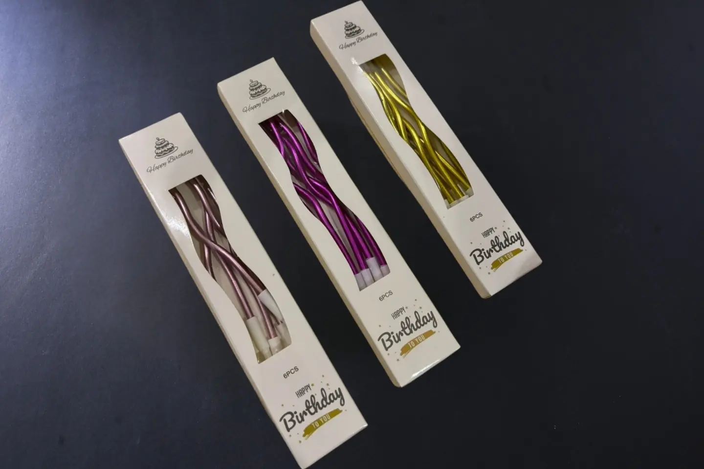 علبة شموع شمعة ميلاد - ذهبي وردي