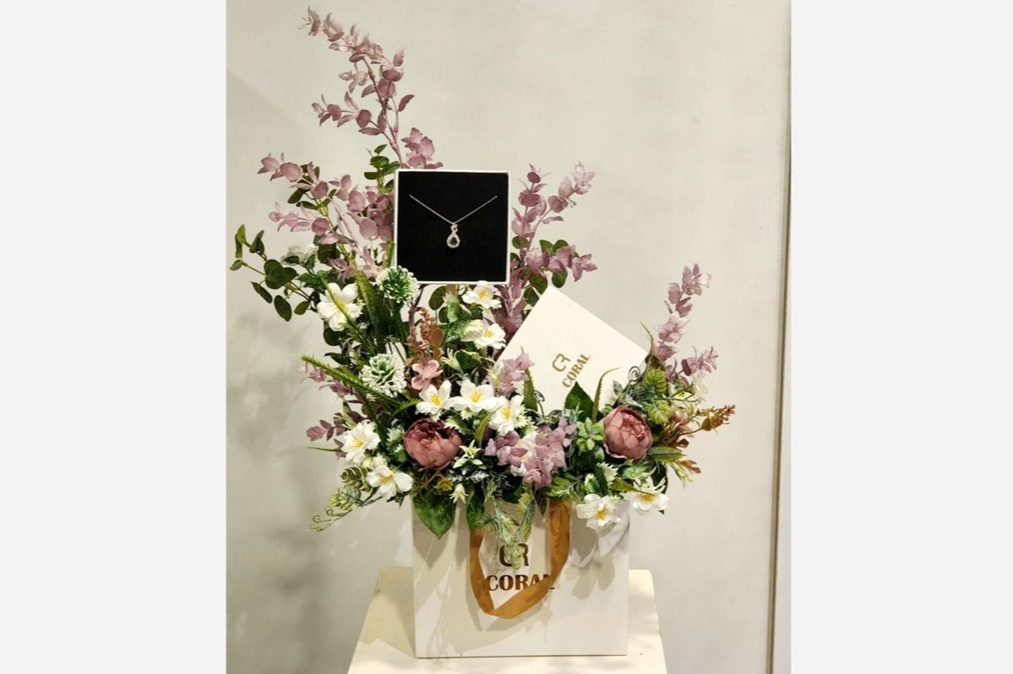Saudi Brand Coral Pendant With Artificial Flower Arrangement 5