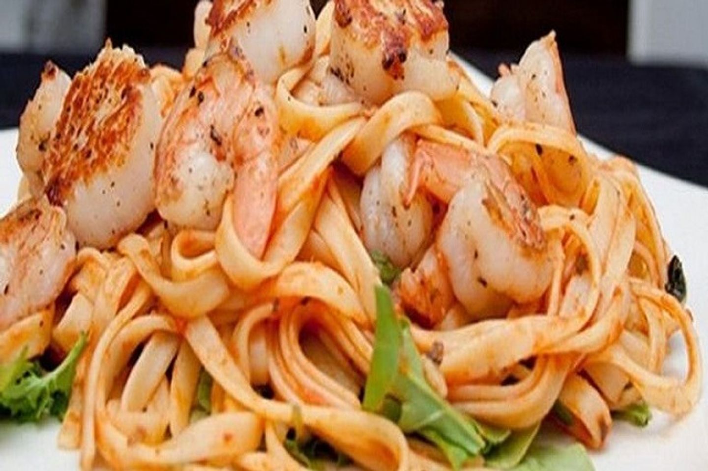 Pasta Seafood Tomato Sauce With Rocket Salad