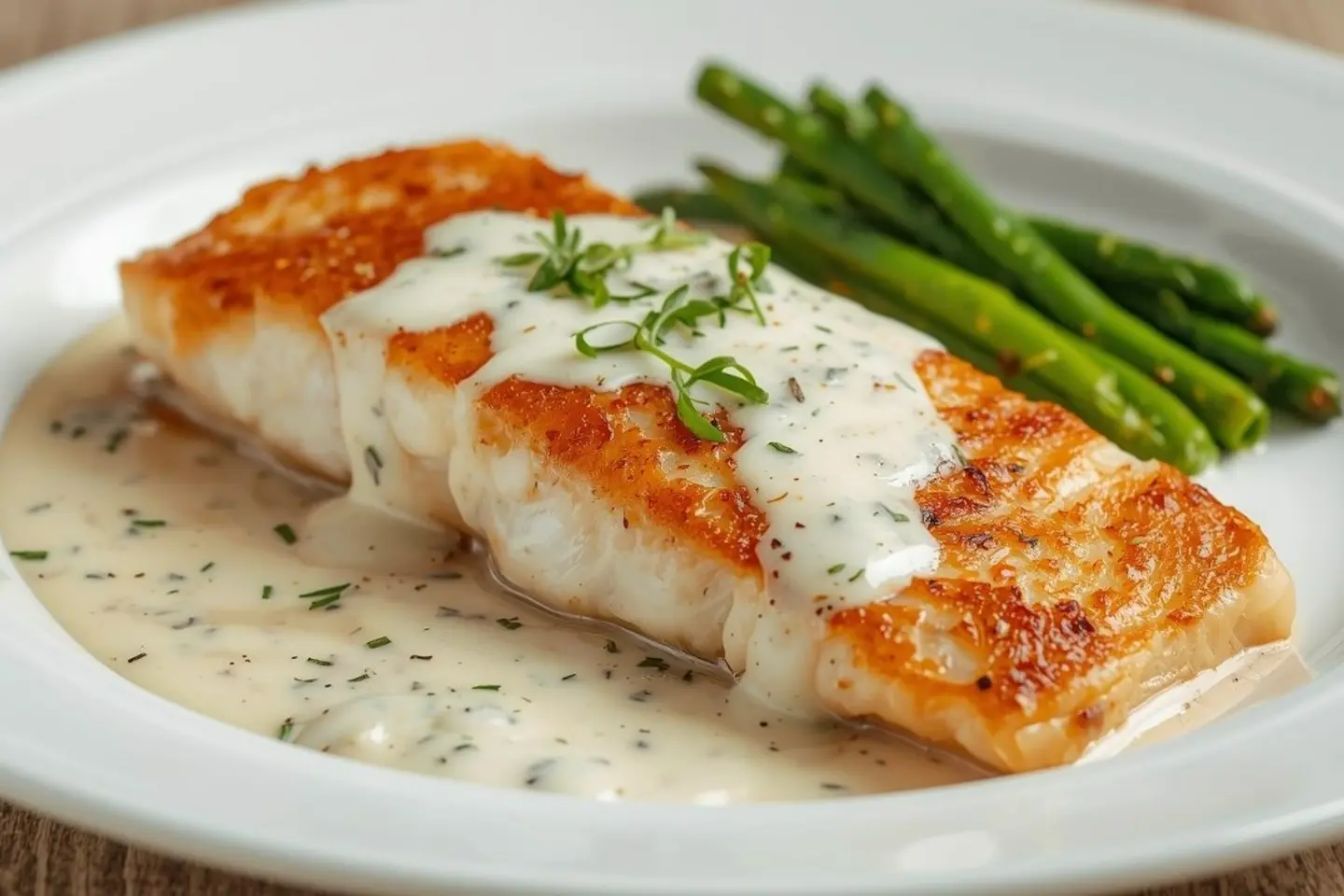 سمك فليه مشوي مع صوص الشبت