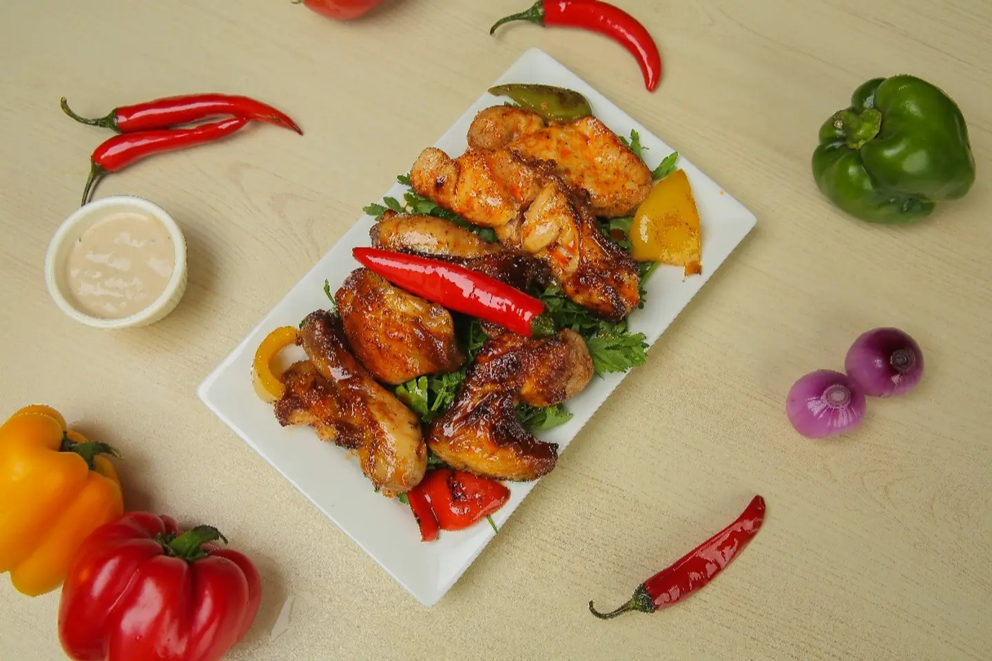طبق دجاج شيش حار