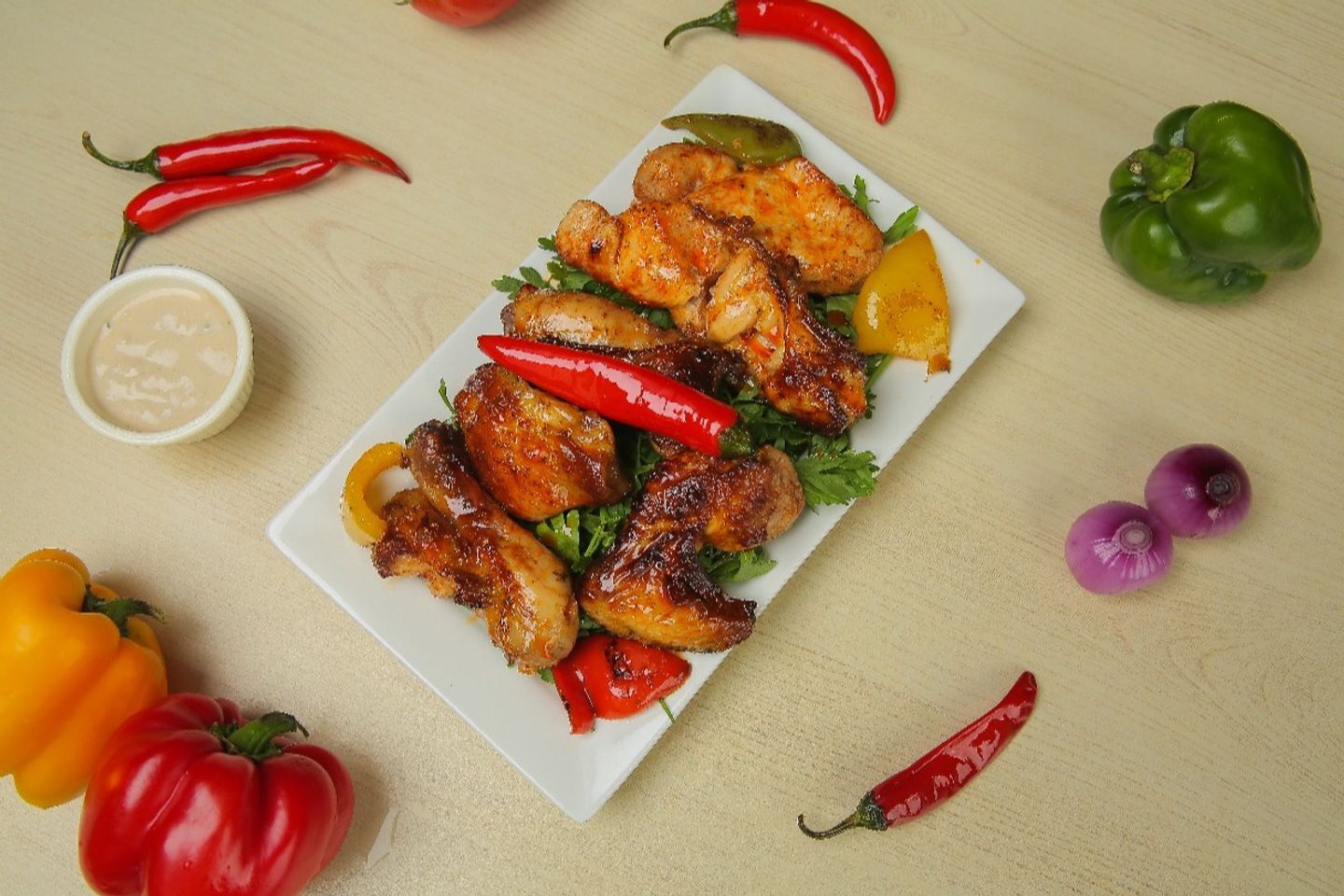طبق دجاج شيش حار