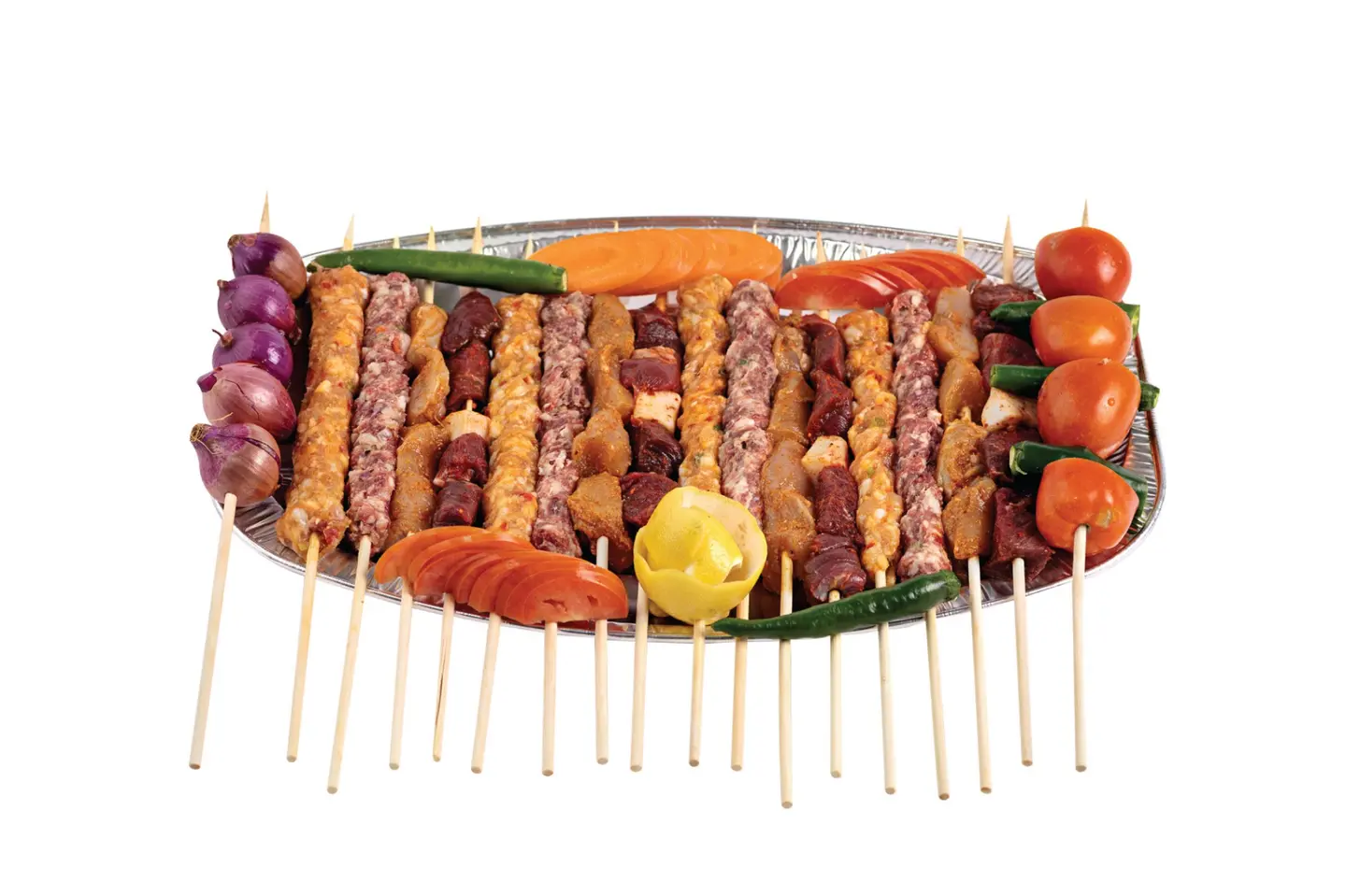 Mixed Chicken On Skewers For Outdoor Grilling 4 Skewers