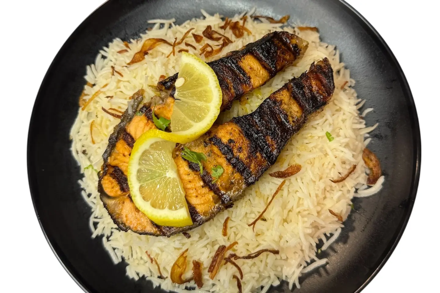 سلمون مشوي مع الأرز