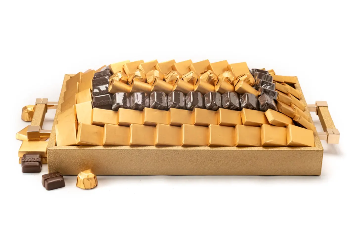 Leatherd Tray Gold Small Mix Chocolate