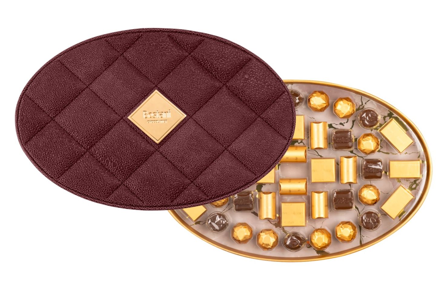 Dark Red Oval Leathered Box Big