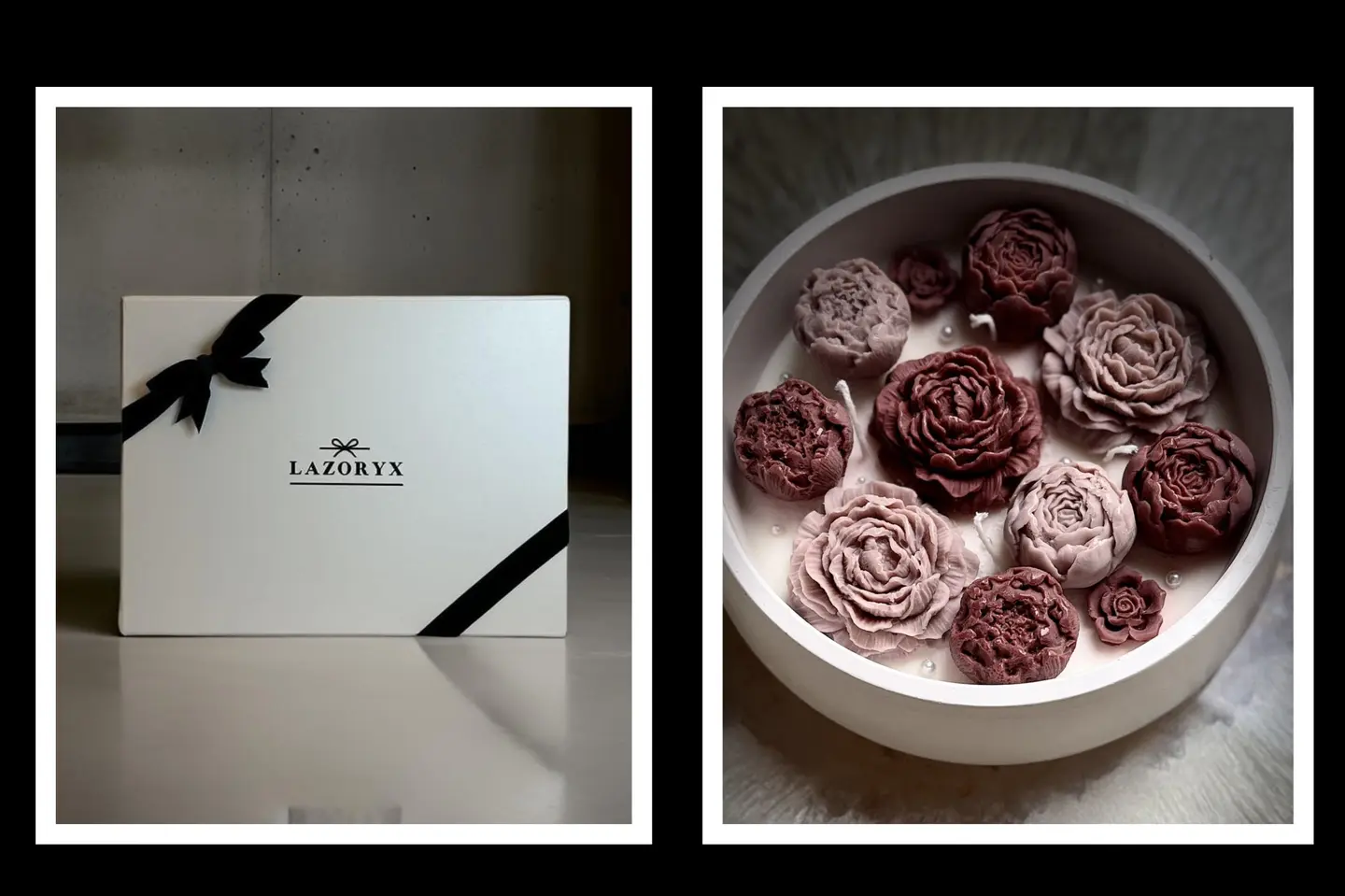 شمعة من الورود بألوان الفخامة المعطرة في بوكس هدايا فاخر