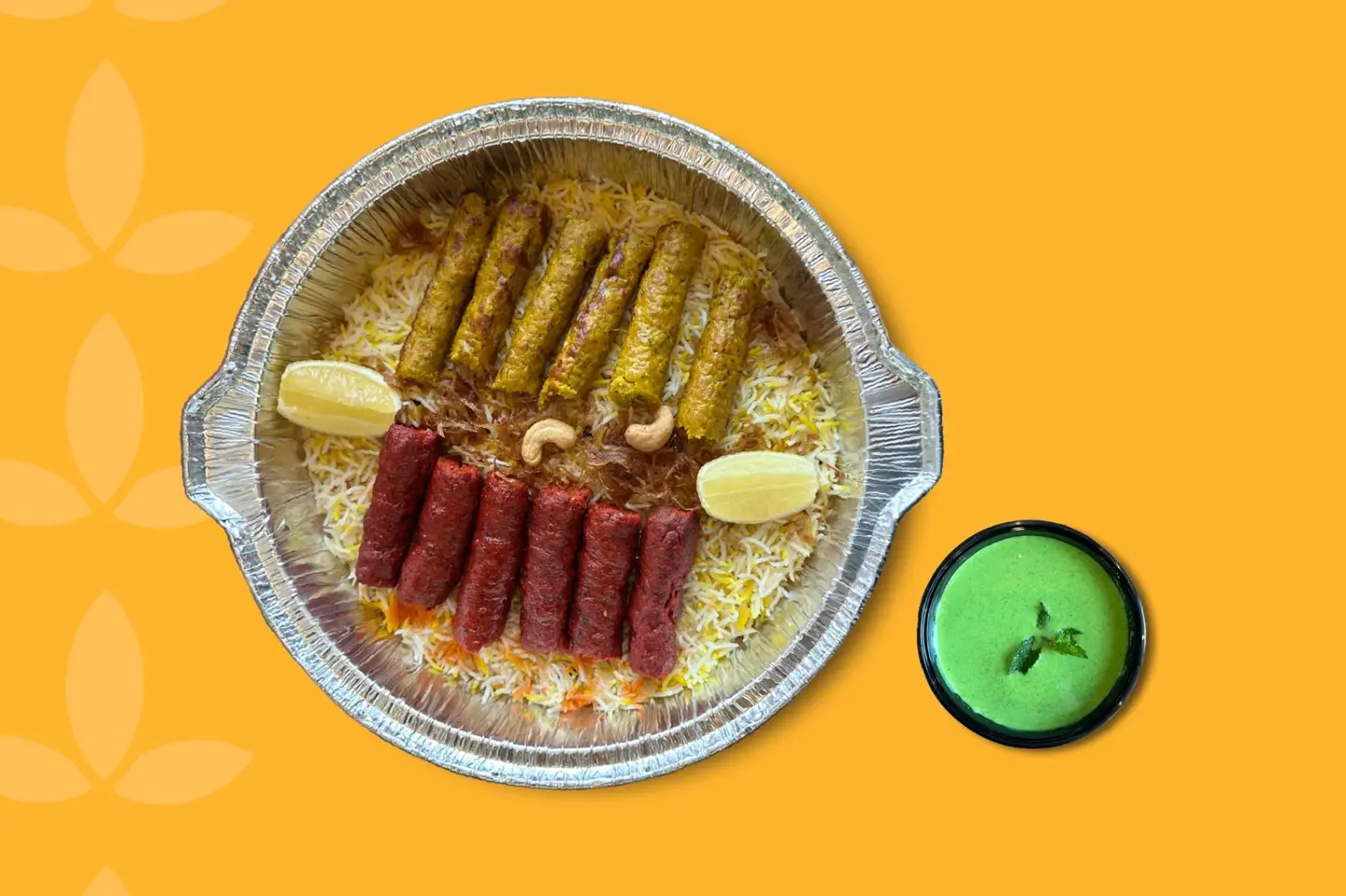 Biryani Rice With Chicken And Lamb Kabbab