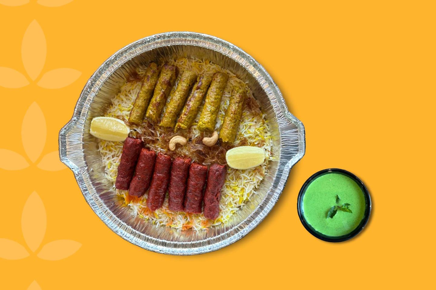 Biryani Rice With Chicken And Lamb Kabbab