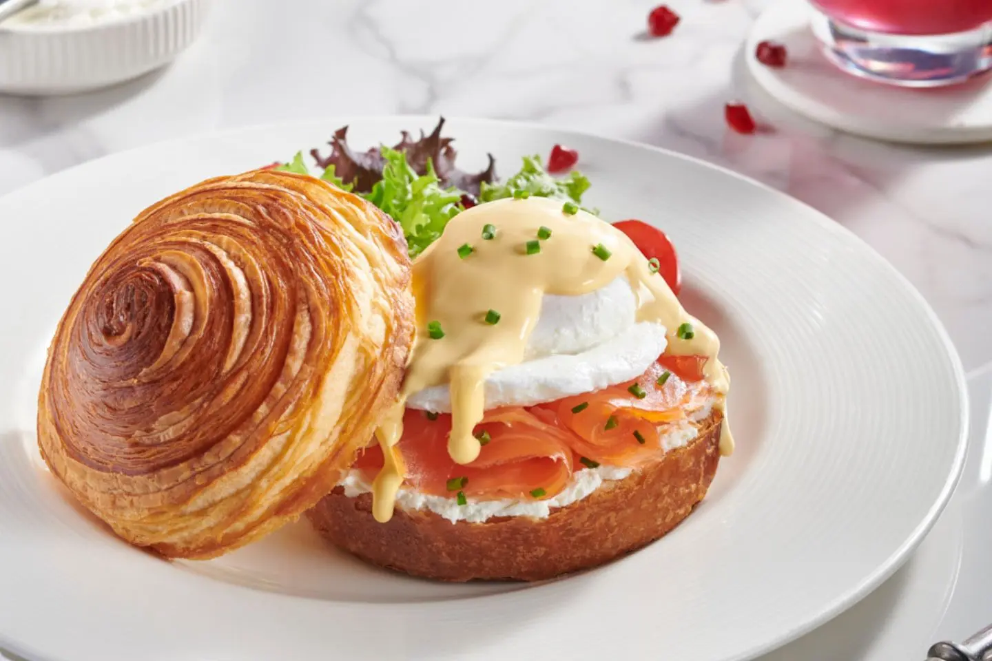 Smoked Salmon Egg Benedict On Croissant Bun