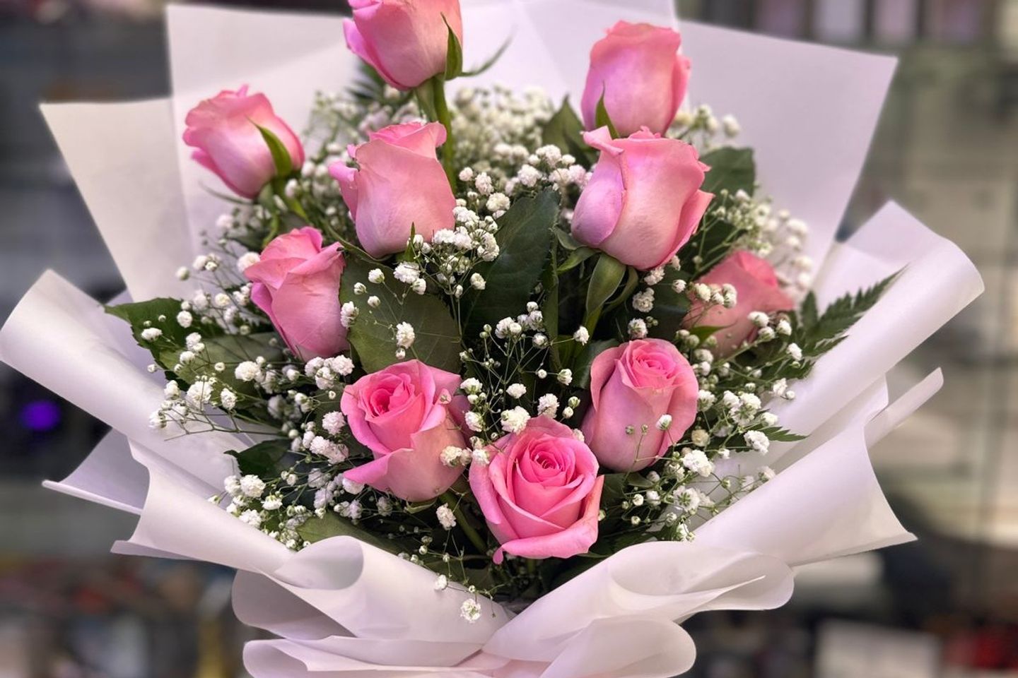 Bouquet Of Roses And Gypsophila